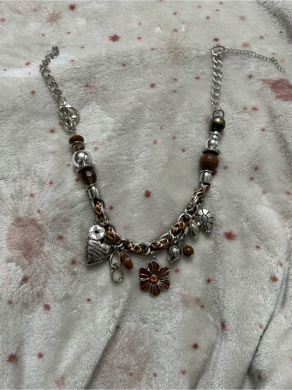 Silver-Tone Brown Flower Charm Necklace - Women Jewelry